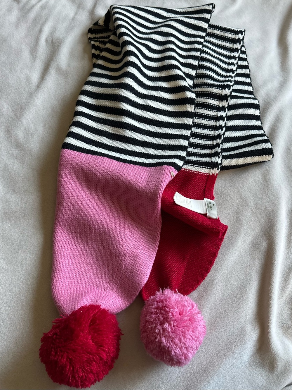 Kate Spade Striped Black and White Pom Pom Scarf